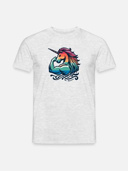 Mr. Unicorn sportliches Fantasie Muskel Pferd - Männer T-Shirt - Grau meliert