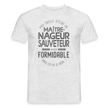Maître-nageur sauveteur formidable cadeau métier - T-shirt homme - gris chiné - Devant - AI Model Male 178 dark (178cm)