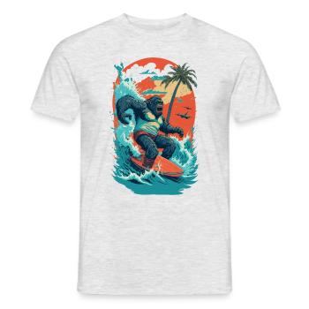 Surf Gorilla: L’illustration de la vague rétro - T-shirt homme - gris chiné - Devant - AI Model Male 178 dark (178cm)