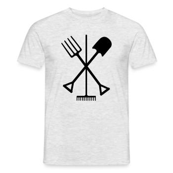 Outils de jardin pelle râteau et fourche croisée - T-shirt homme - gris chiné - Devant - AI Model Male 178 dark (178cm)