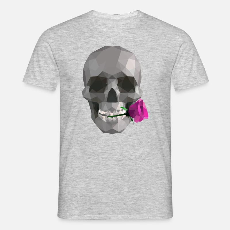 Low Poly Grey Skull – Geometrisch-Romantisch-Gothic - Männer T-Shirt - Grau meliert
