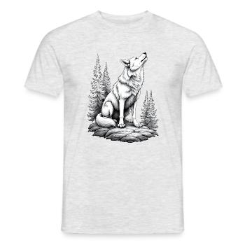 Wolf Rock Drawing Sketch Black White - Men's T-Shirt - heather grey - Front - AI Model Male 178 dark (178cm)