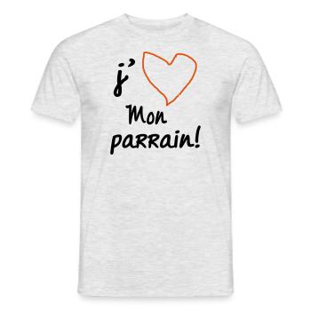 J'aime mon parrain,I Love Mon Parrain - T-shirt homme - gris chiné - Devant - AI Model Male 178 dark (178cm)