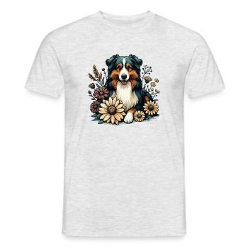 Berger australien Cottage Core Country House fleurs - T-shirt homme - gris chiné - Devant - AI Model Male 178 dark (178cm)