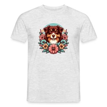 Australian Shepherd red tri Pastel Retro Flowers - Men's T-Shirt - heather grey - Front - AI Model Male 178 dark (178cm)