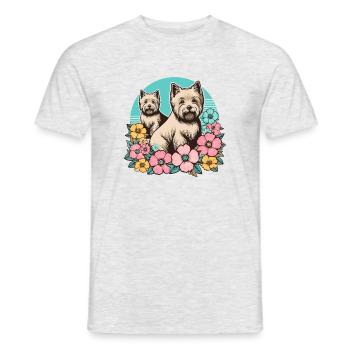 Cairn Terrier Retro Pastell Blumen - Männer T-Shirt - Grau meliert - Vorne - AI Model Male 178 dark (178cm)