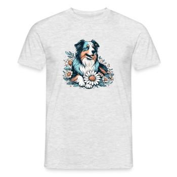 Berger australien Cottage Core Country House fleurs - T-shirt homme - gris chiné - Devant - AI Model Male 178 dark (178cm)