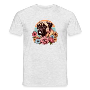Bullmastiff Retro Pastell Blumen - Männer T-Shirt - Grau meliert - Vorne - AI Model Male 178 dark (178cm)
