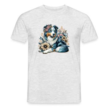 Australian Shepherd Cottage Core Landhaus Blumen - Männer T-Shirt - Grau meliert - Vorne - AI Model Male 178 dark (178cm)