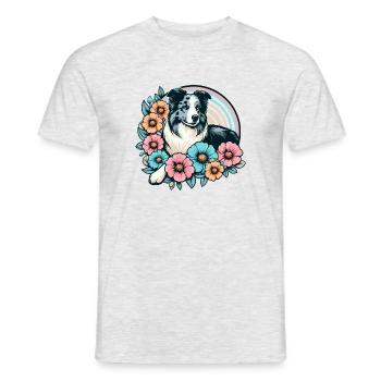 Border Collie Retro Pastel Floral Blue Merle - Men's T-Shirt - heather grey - Front - AI Model Male 178 dark (178cm)