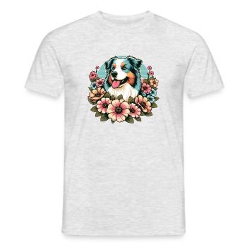 Australian Shepherd blue merle Pastel Retro Flowers - Men's T-Shirt - heather grey - Front - AI Model Male 178 dark (178cm)