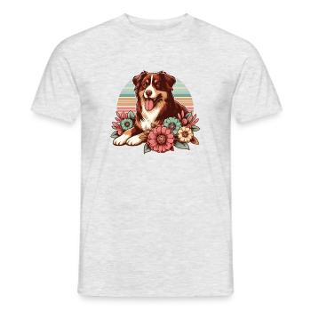 Australian Shepherd red tri Pastel Retro Flowers - Men's T-Shirt - heather grey - Front - AI Model Male 178 dark (178cm)