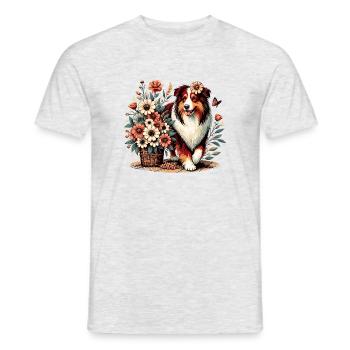 Australian Shepherd Cottage Core Blumen red tri - Männer T-Shirt - Grau meliert - Vorne - AI Model Male 178 dark (178cm)