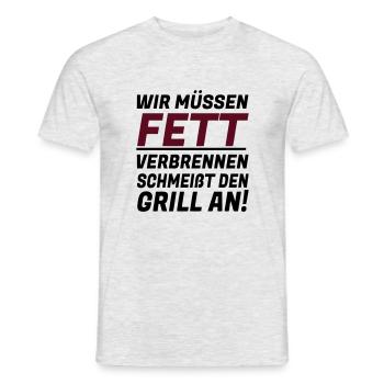 WIR MÜSSEN FETT VERBRENNEN - Männer T-Shirt - Grau meliert - Vorne - AI Model Male 178 dark (178cm)