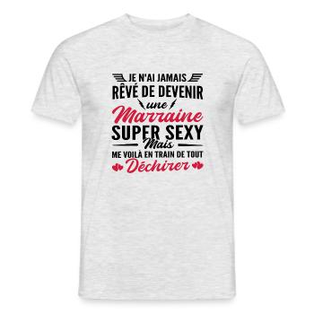 cadeau humour marraine / marraine qui déchire - T-shirt homme - gris chiné - Devant - AI Model Male 178 dark (178cm)