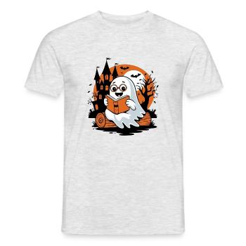Fantôme mignon lisant un livre - T-shirt homme - gris chiné - Devant - AI Model Male 178 dark (178cm)