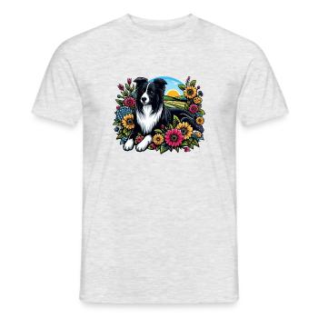 Border Collie Cottage Core Blumen - Männer T-Shirt - Grau meliert - Vorne - AI Model Male 178 dark (178cm)