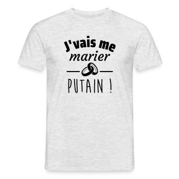 j'vais me marier, cadeau EVJF, EVG,mariage - T-shirt homme - gris chiné - Devant - AI Model Male 178 dark (178cm)