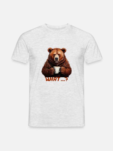 Bär mit Kaffee – What …? | Lustiges Design - Männer T-Shirt - Grau meliert