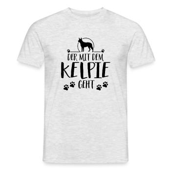 DER MIT DEM KELPIE GEHT Hundespruch Wilsigns Hunde - Männer T-Shirt - Grau meliert - Vorne - AI Model Male 178 dark (178cm)