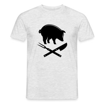 Grillen Gabel Messer Schwein Fleisch Steak Meister - Männer T-Shirt - Grau meliert - Vorne - AI Model Male 178 dark (178cm)