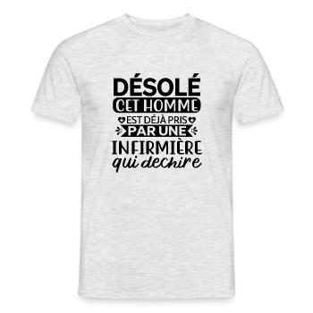 Homme déjà pris par une infirmière qui déchire - T-shirt homme - gris chiné - Devant - AI Model Male 178 dark (178cm)