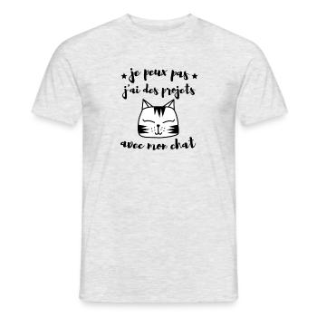 Je peux pas j ai des projets avec mon chat - T-shirt homme - gris chiné - Devant - AI Model Male 178 dark (178cm)