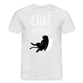 Chat M'épuise Jeu De Mots Drôle Fan de Chat - T-shirt homme - gris chiné - Devant - AI Model Male 178 dark (178cm)