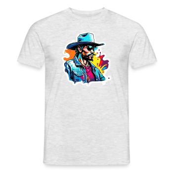 Cowboy / Wilde Westen / Wüste / Lasso / Rodeo - Männer T-Shirt - Grau meliert - Vorne - AI Model Male 178 dark (178cm)
