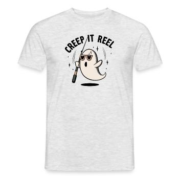 Creep It Reel Angeln Cartoon Halloween Geist - Männer T-Shirt - Grau meliert - Vorne - AI Model Male 178 dark (178cm)