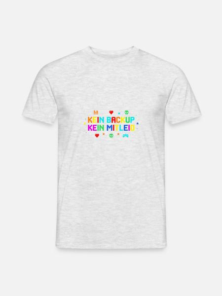 Kein Backup? Kein Mitleid! Retro Pixel Bunt - Männer T-Shirt - Grau meliert