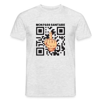 Mon pass sanitaire anti vaccin humour covid - T-shirt homme - gris chiné - Devant - AI Model Male 178 dark (178cm)