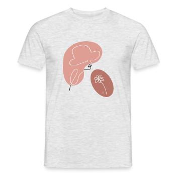 "Lady with Flower", Boho Line Art Design, "Faces" - Men's T-Shirt - heather grey - Front - AI Model Male 178 dark (178cm)