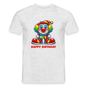 Clown Dessin animé Joyeux anniversaire - T-shirt homme - gris chiné - Devant - AI Model Male 178 dark (178cm)