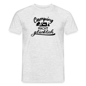 Camping macht glücklich, schwarzer Schriftzug - Männer T-Shirt - Grau meliert - Vorne - AI Model Male 178 dark (178cm)
