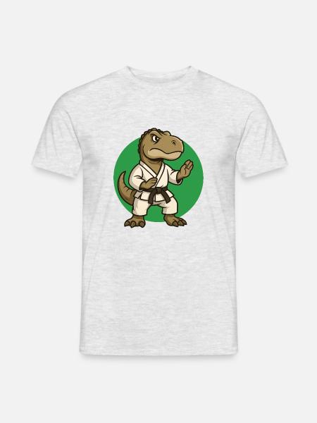 Karate T-Rex Cartoon - Kampfsport, Tyrannosaurus - Männer T-Shirt - Grau meliert