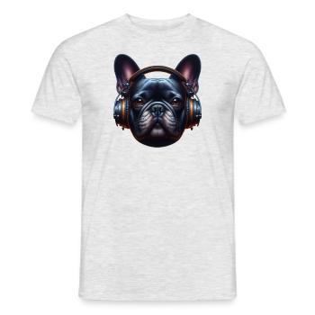 french bulldog with headphones - Men's T-Shirt - heather grey - Front - AI Model Male 178 dark (178cm)