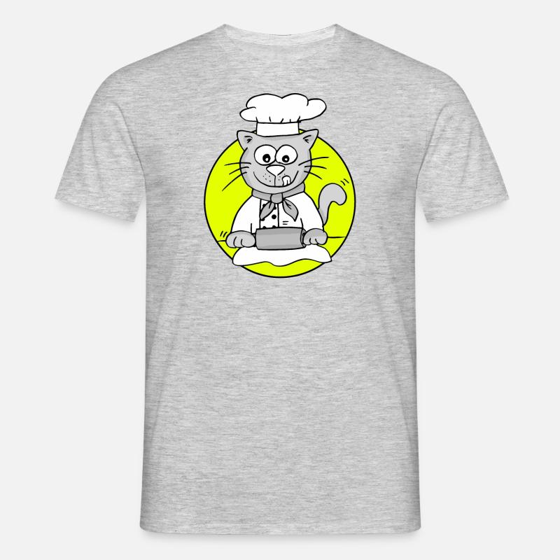 Retro Bäcker-Katze - Beruf Bäcker - Männer T-Shirt - Grau meliert