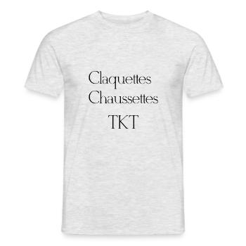 CLAQUETTES CHAUSSETTES TKT - T-shirt homme - gris chiné - Devant - AI Model Male 178 dark (178cm)