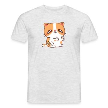 Traurige weinende Katze, aber Daumen hoch - Männer T-Shirt - Grau meliert - Vorne - AI Model Male 178 dark (178cm)