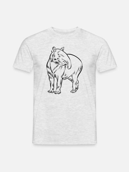 Tapir Strichzeichnung handgezeichnet - Geschenk - Männer T-Shirt - Grau meliert