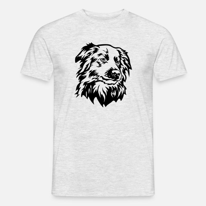 Border Collie Kopf - Männer T-Shirt - Grau meliert