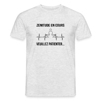 Zenitude en cours, veuillez patienter - Humour - T-shirt homme - gris chiné - Devant - AI Model Male 178 dark (178cm)