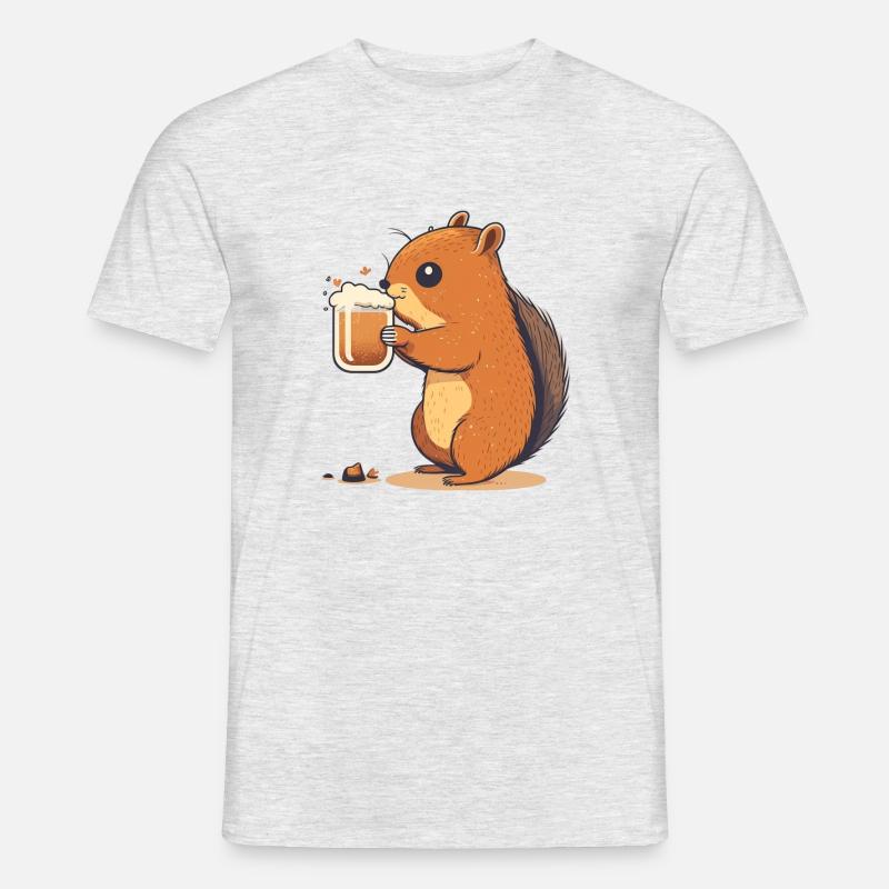 Süßes Eichhörnchen mit Bier - Männer T-Shirt - Grau meliert