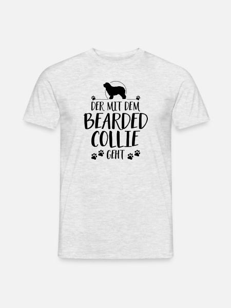 DER MIT DEM BEARDED COLLIE GEHT Spruch Wilsigns - Männer T-Shirt - Grau meliert