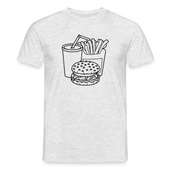 plat cheeseburger hamburger frites boisson boisson - T-shirt homme - gris chiné - Devant - AI Model Male 178 dark (178cm)