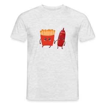 Couple offre des frites Ketchup sucré Funny - T-shirt homme - gris chiné - Devant - AI Model Male 178 dark (178cm)