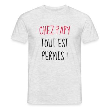 Chez Papy tout est permis ! Enfant - Bébé - Humour - T-shirt homme - gris chiné - Devant - AI Model Male 178 dark (178cm)