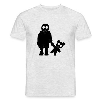 Junge mit Teddy in Gasmasken / Eddi Pooh (1c) - Männer T-Shirt - Grau meliert - Vorne - AI Model Male 178 dark (178cm)