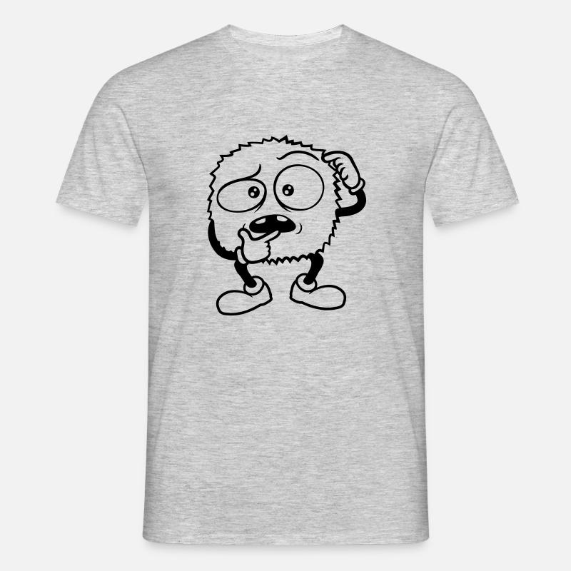 Monster skeptisches Gesicht Comic - Männer T-Shirt - Grau meliert